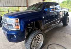 Mobile Vehicle Washing Interior/Exterior Blue Chevy Truck by High Performance Pressure Washing based in Athens, TX.