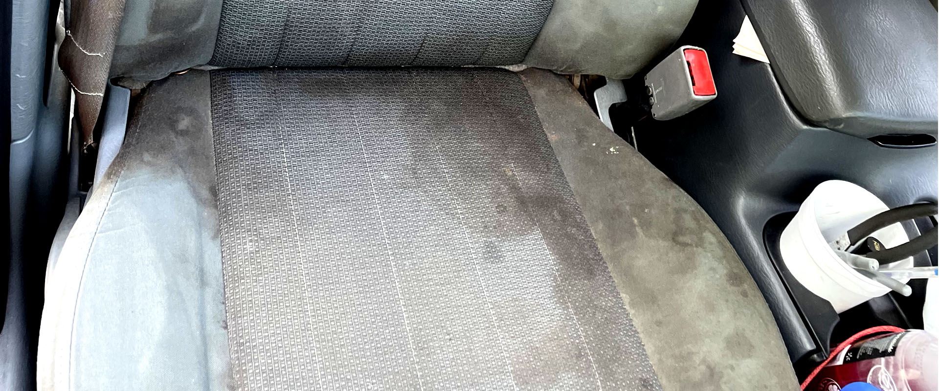 Mobile Vehicle Washing, Interior Vehicle Front Seat Before Cleaning in Athens, TX.